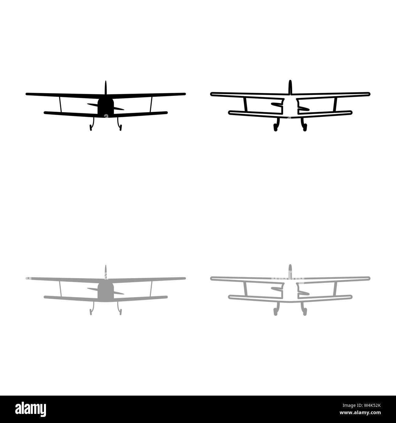 Flugzeug Ansicht mit Frontlicht Flugzeuge der Flying machine Symbol outline Schwarz Grau Farbe Vektor-illustration Flat Style einfach Bild einstellen Stock Vektor