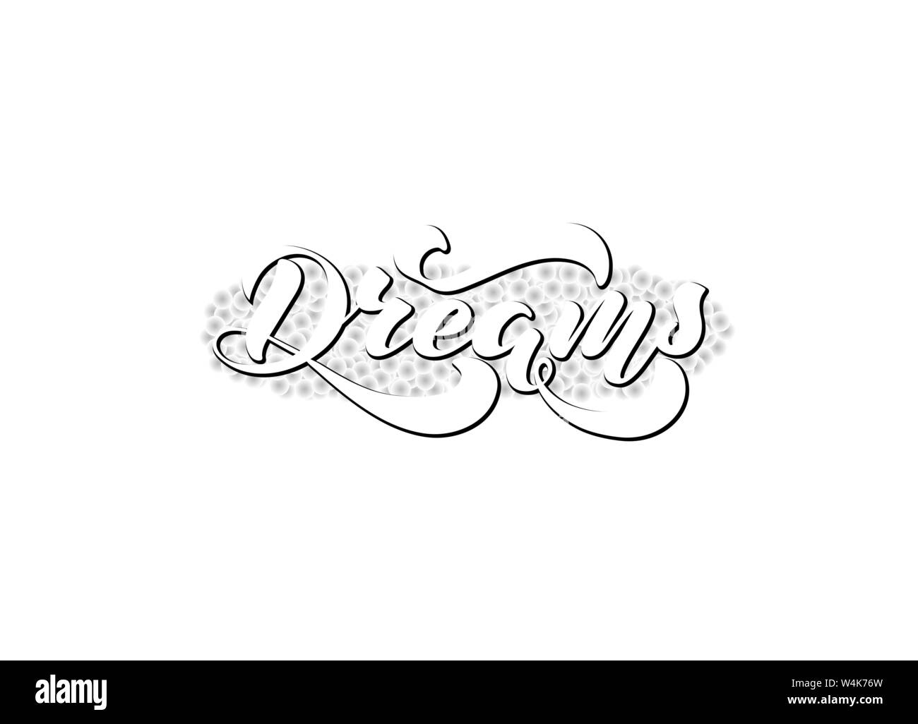 Vector Illustration mit hand-Schriftzug - Träume. Weißer Text. Grau Textur. Isolierte Wort. Für Website, Cafe, Shop, Innenarchitektur, für Kleidung, Tasche Stock Vektor