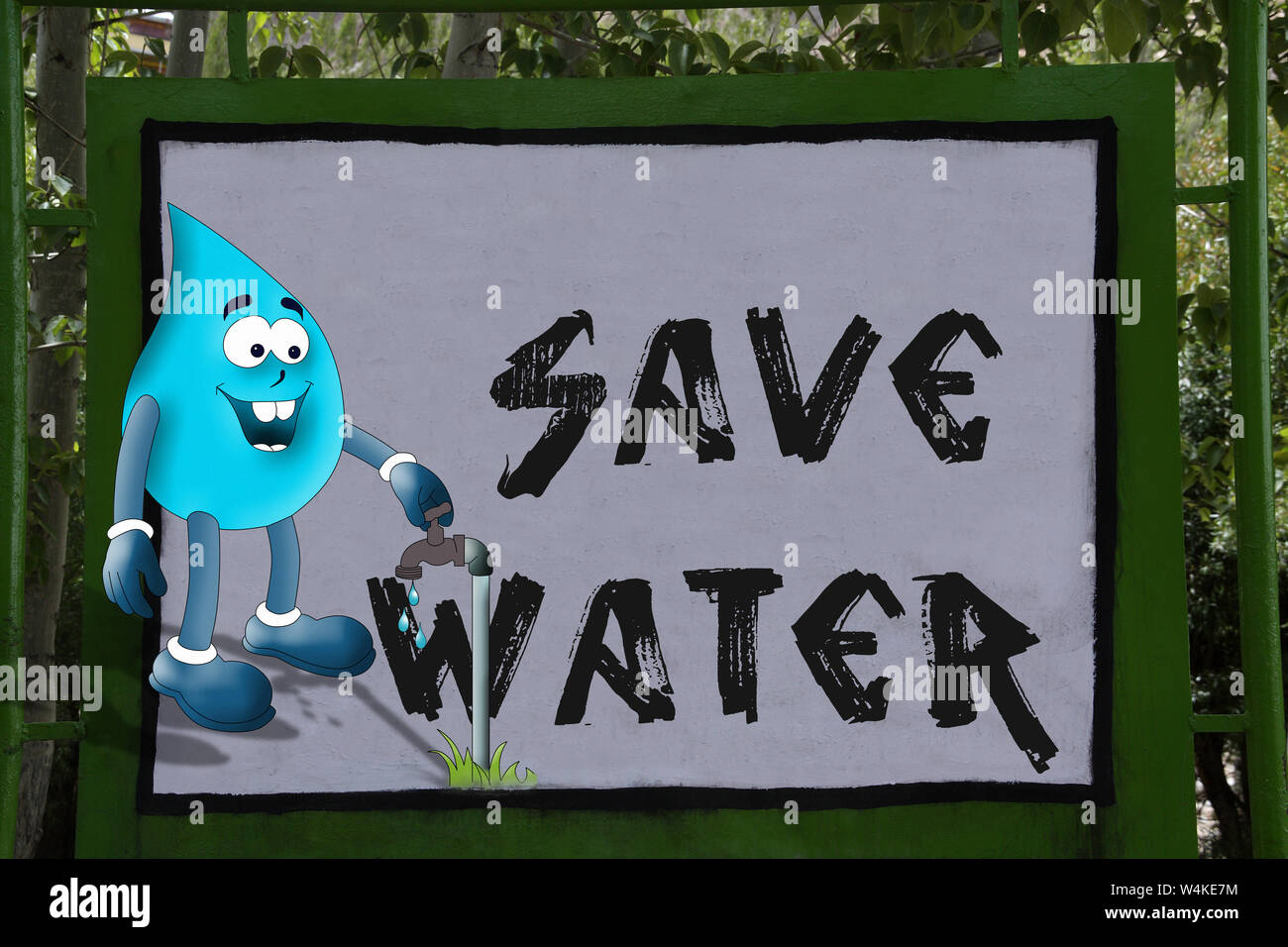 Wassertropfen-Zeichen auf einem Schild Stockfoto
