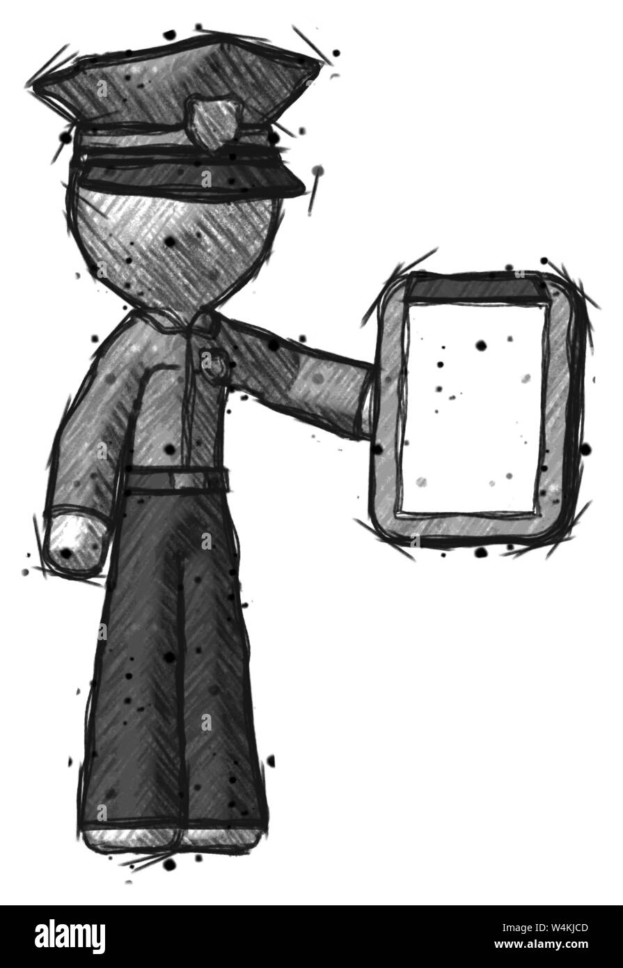 Skizze Polizisten, die Zwischenablage Viewer. Stockfoto