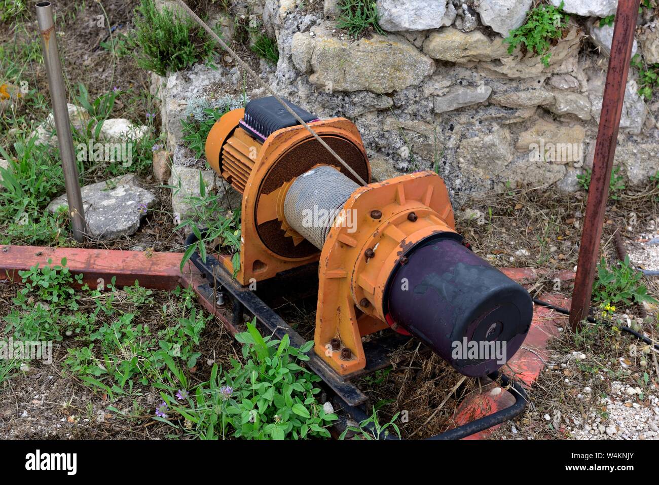 Elektrische Seilwinde, Korfu Griechenland Stockfoto