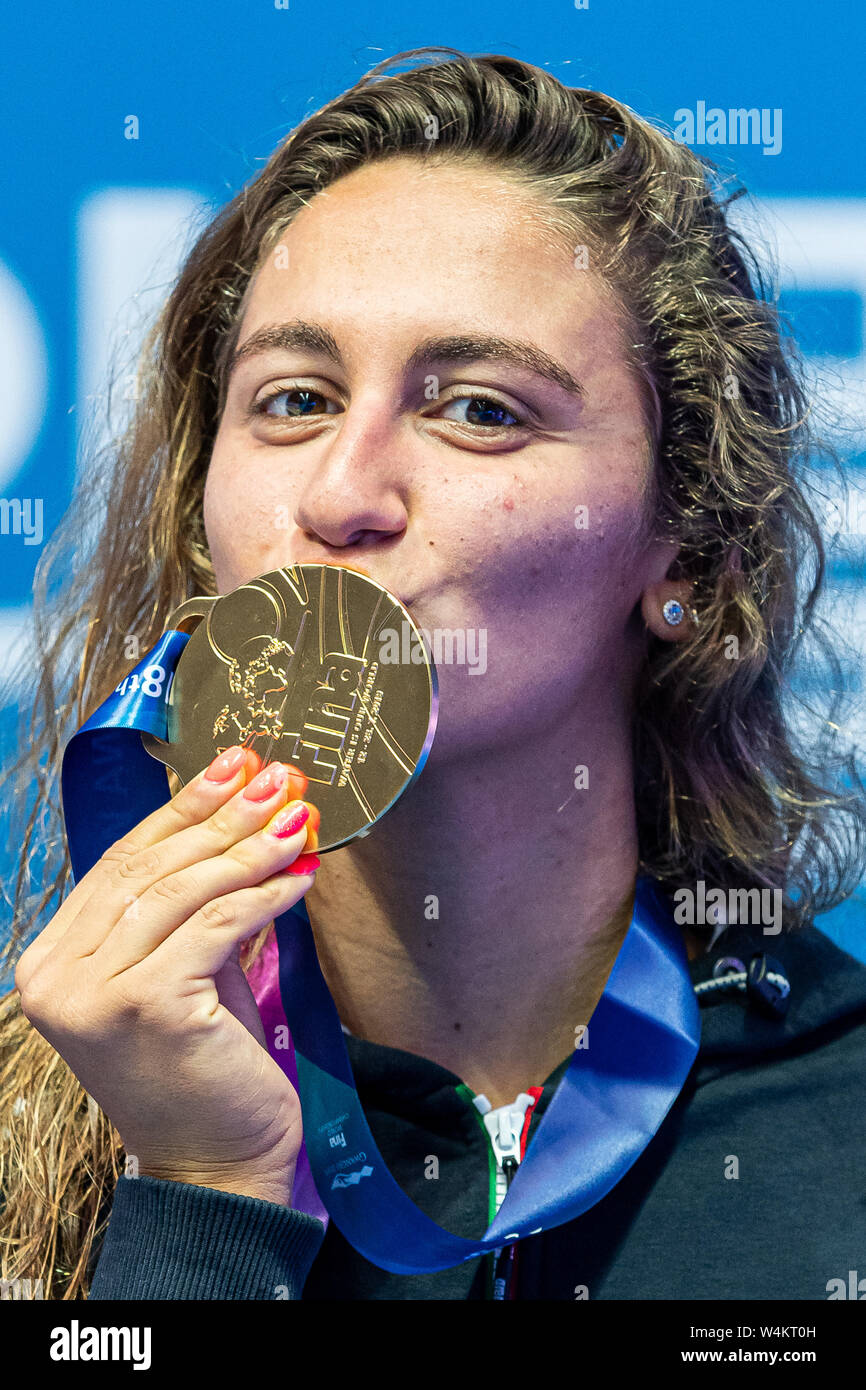 23. juli 2019 Gwangju, Südkorea 18. FINA World Aquatics Championships 23-07-2019: Zwemmen: WK 2019: Gwangju QUADARELLA SIMONA ITA ITALIEN Goldmedaille Gwangju Südkorea 23/07/2019 Schwimmen Frauen 1500m Freistil Finale 18. FINA World Aquatics Championships Nambu University Aquatics Center Stockfoto