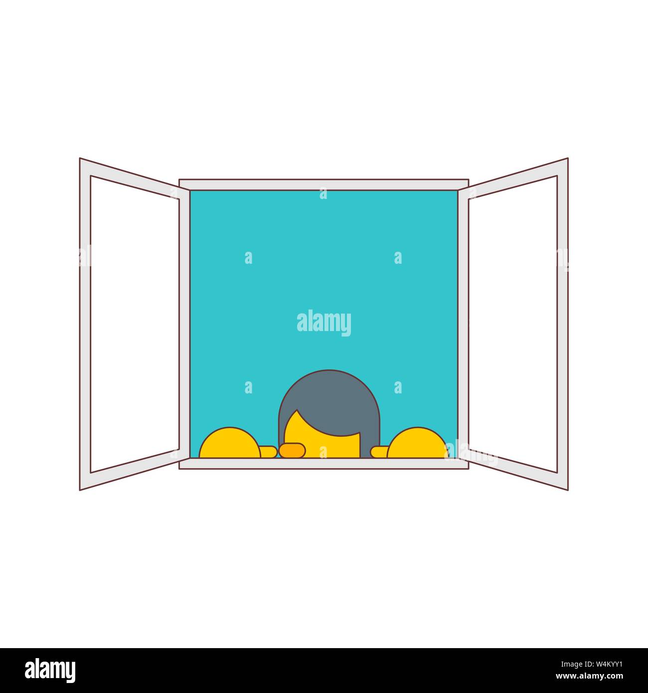 Mann lugt aus Fenster isoliert. Vector Illustration Stock Vektor
