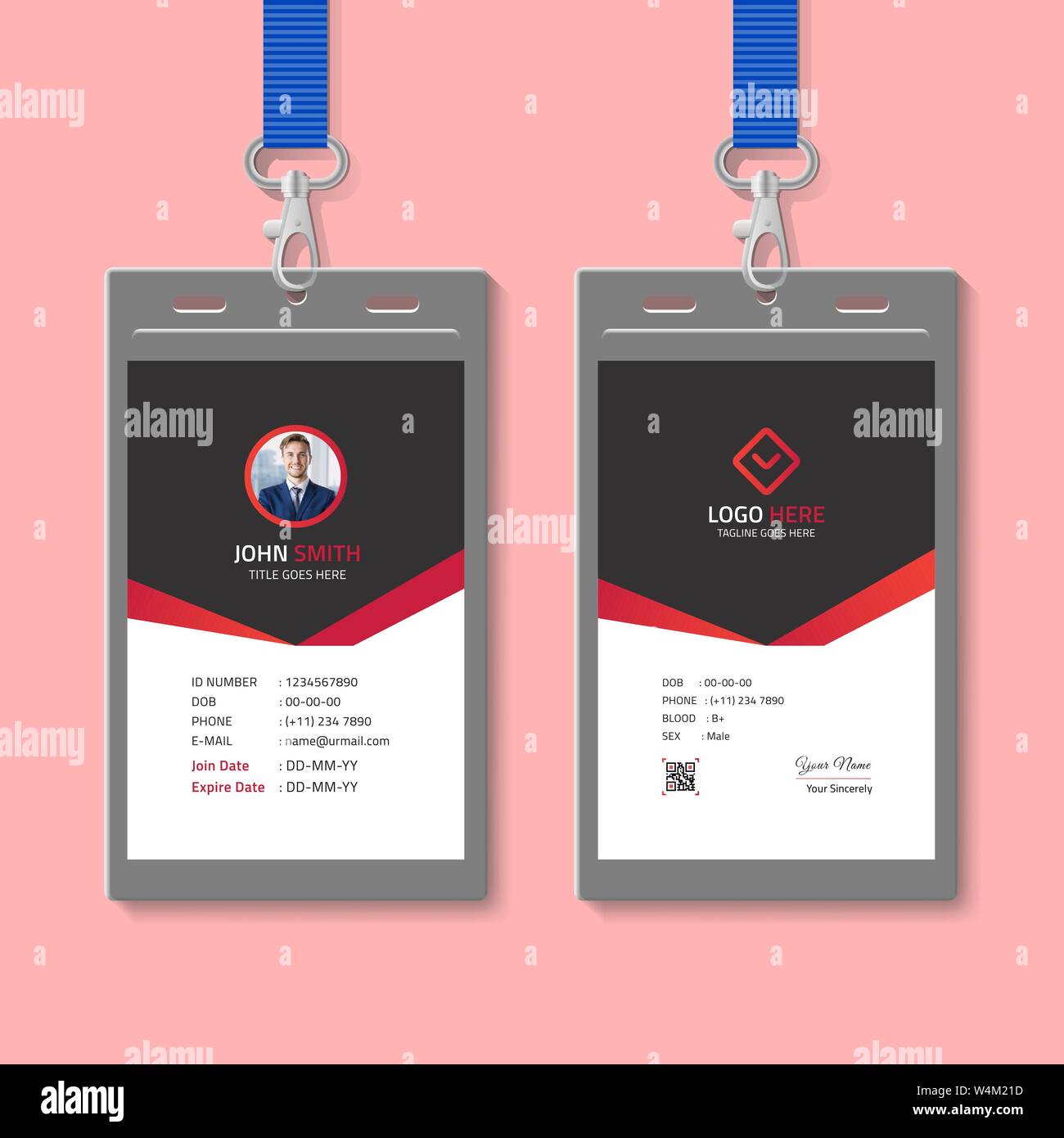 Rot und Schwarz Vektor-ID-Karte Vorlage Stock Vektor