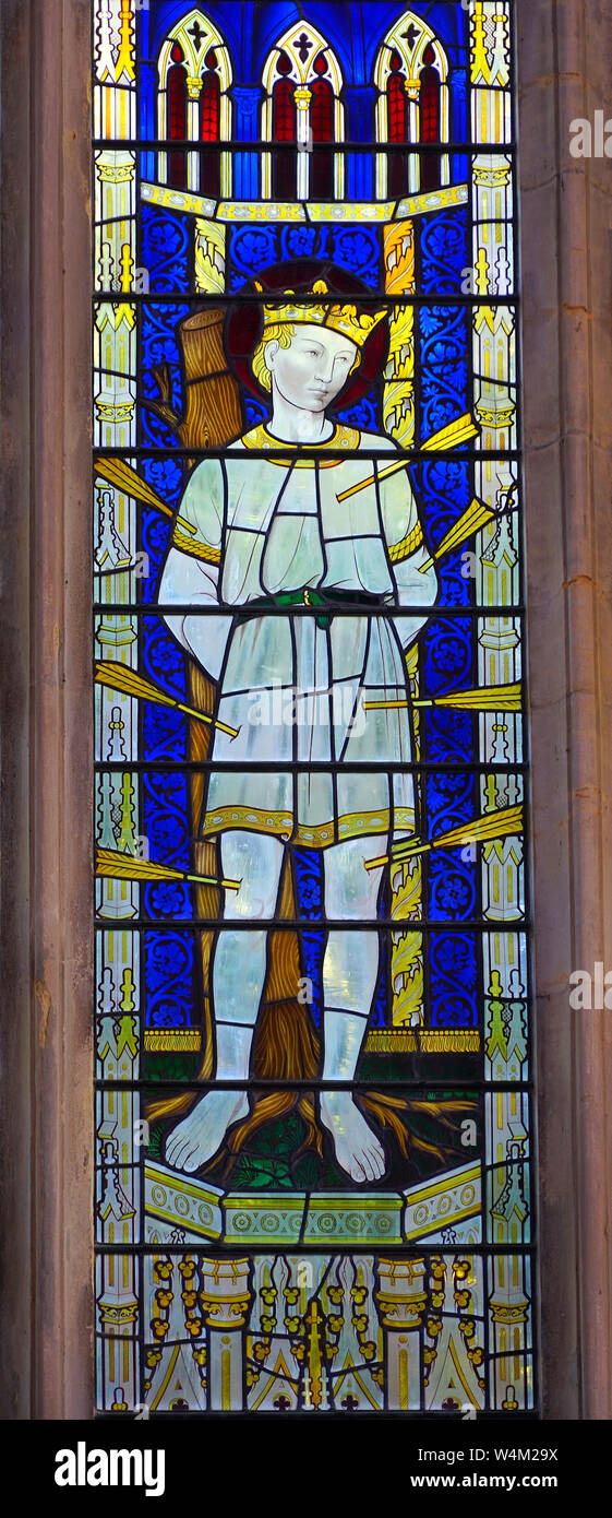 Glasfenster Bild von St. Edmund in St. Edmund's Church, Southwold Stockfoto