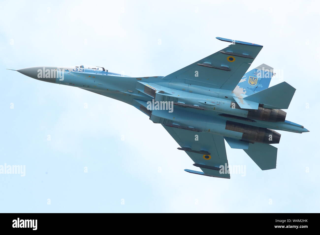 Ukrainische Luftwaffe Suchoi Su-27 Flanker der RIAT 2019 an RAF Fairford, Gloucestershire, Großbritannien anreisen Stockfoto