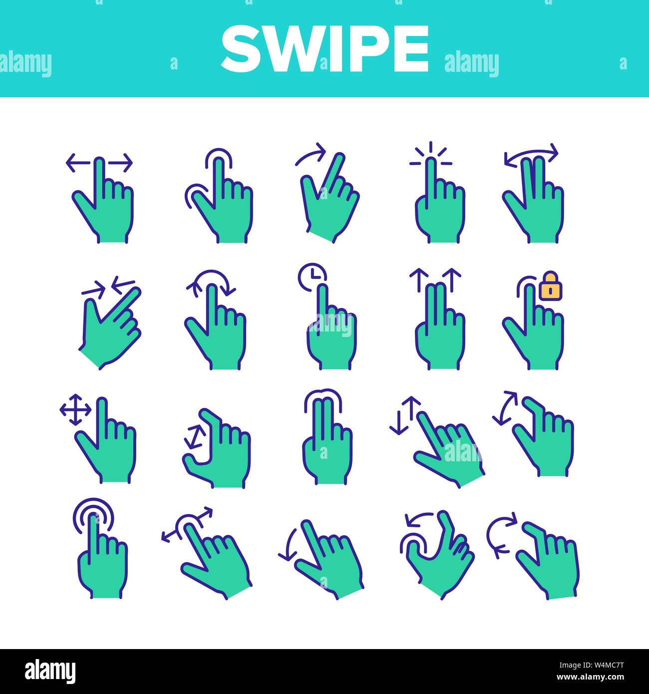 Farbe streichen berührt Vector Linear Symbole gesetzt Stock Vektor