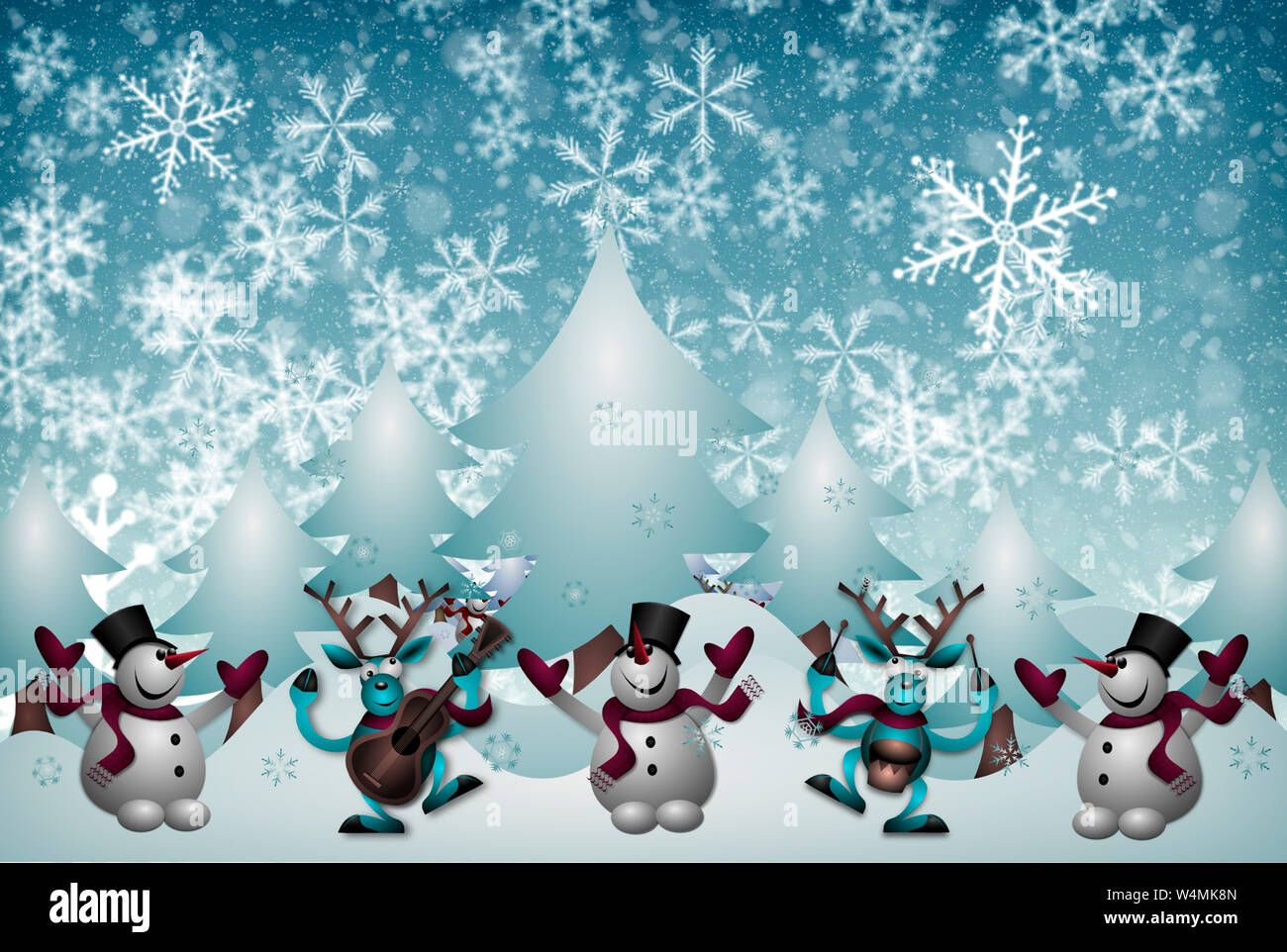 Schöne Weihnachtskarte im traditionellen Stil mit ein Bild von einem Schneemann. Stockfoto