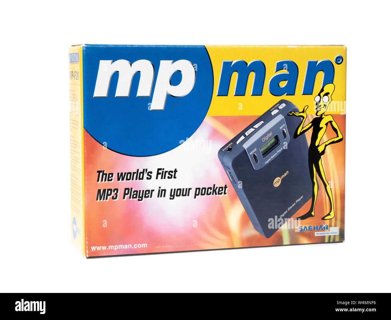 MPMan MP-F20 MP3-Player "Das weltweit erste MP3-Player in der Tasche", die von der südkoreanischen Firma SaeHan Information Systems 1998 produziert Stockfoto