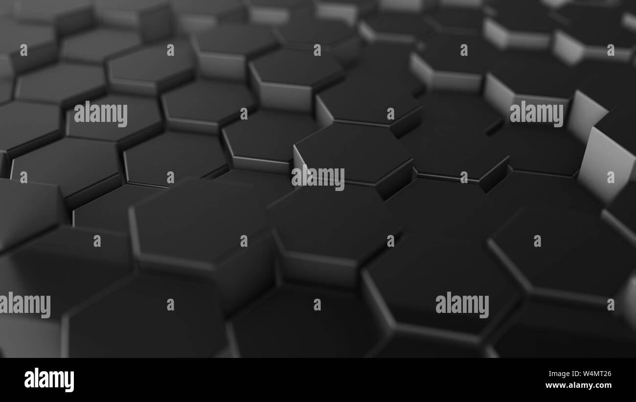 Abstrakte dunklen Hexagon Geometrie Hintergrund. 3D-Darstellung der einfachen Primitiven mit sechs Winkeln vor. Stockfoto