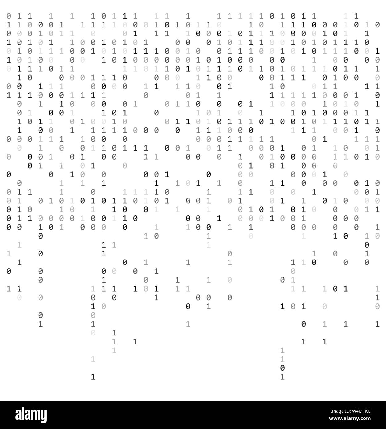Binäre fallenden Zahlen wie Matrix. 0,1 Ziffern auf weißem Hintergrund Vorlage Stock Vektor