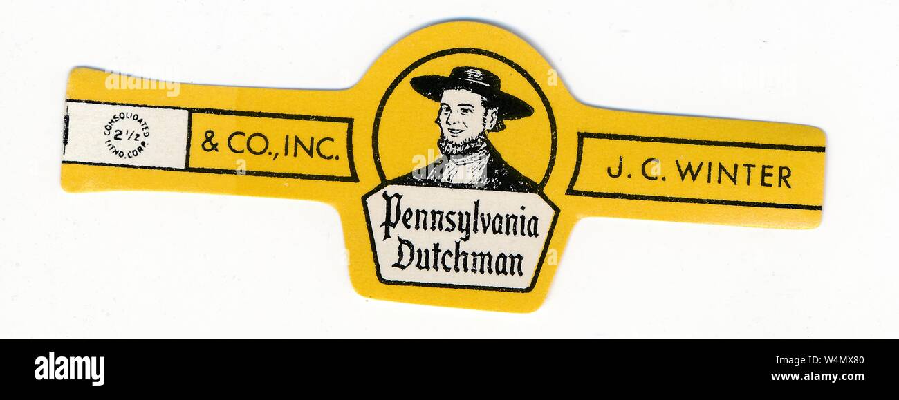 Vintage Pennsylvania Holländer Marke cigar Label, mit einem Bild eines bärtigen Amish Mann mit dem Hut, von JC Winter hergestellt, wahrscheinlich in Red Lion, Pennsylvania, 1955. () Stockfoto