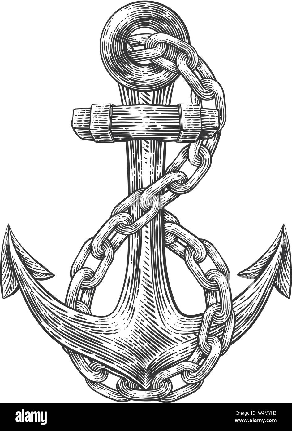 Verankern von Boot oder Schiff Tattoo Zeichnung Stock Vektor