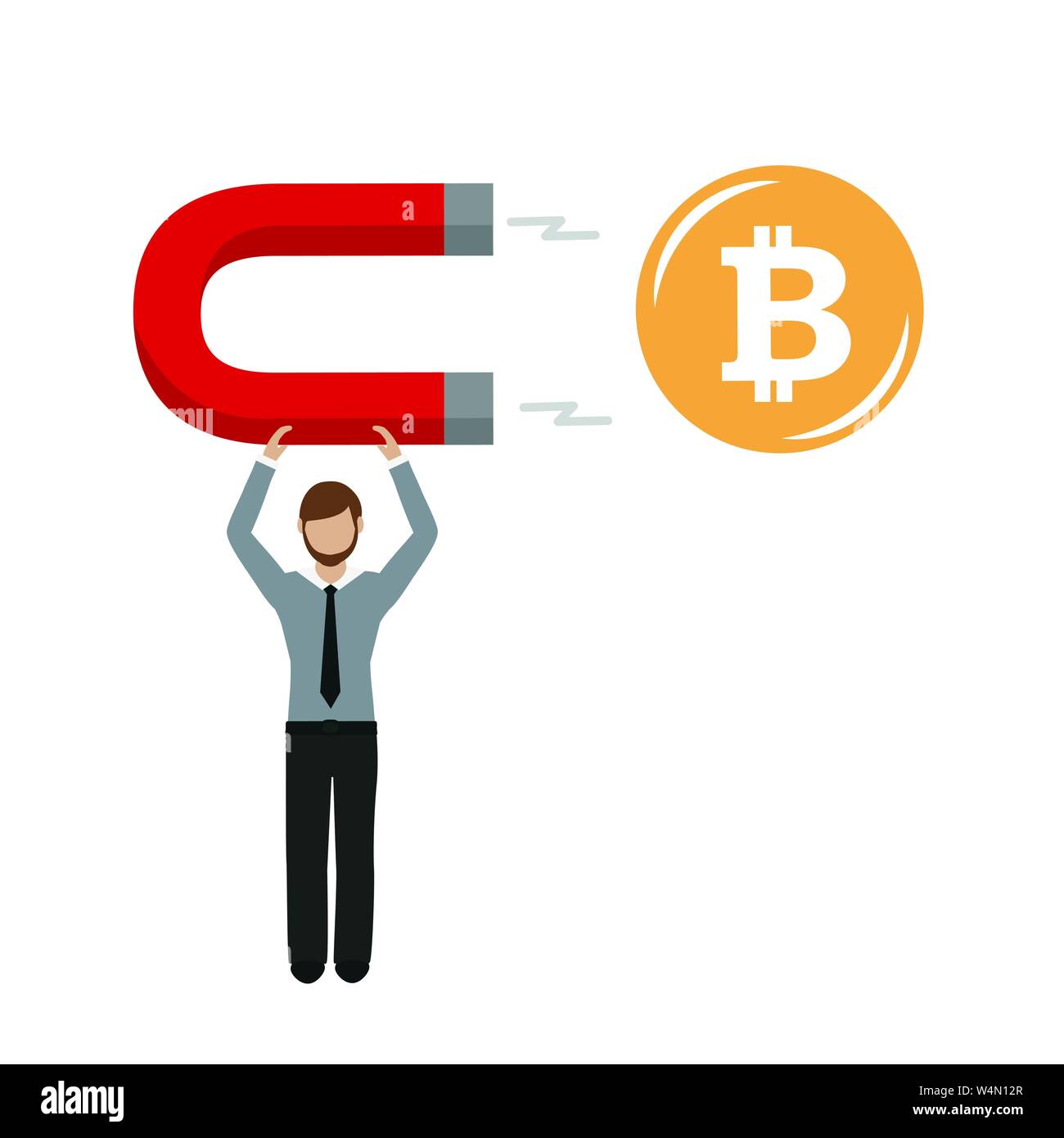 Business Mann mit einem Magnet zieht bitcoin Vektor-illustration EPS 10. Stock Vektor