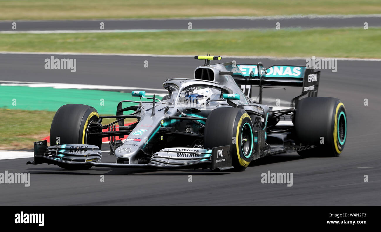 Mercedes Valtteri Bottas während des Britischen Grand Prix in Silverstone, Towcester. PRESS ASSOCIATION Foto. Bild Datum: Sonntag, 14 Juli, 2019. Siehe PA Geschichte AUTO Briten. Foto: David Davies/PA-Kabel. Einschränkungen: Nur für den redaktionellen Gebrauch bestimmt. Kommerzielle Nutzung mit vorheriger Zustimmung von Teams. Stockfoto