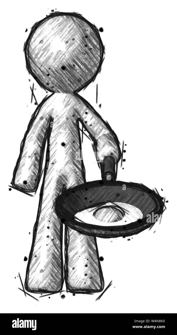 Skizze design Maskottchen Mann braten Ei in der Pfanne oder im Wok. Stockfoto