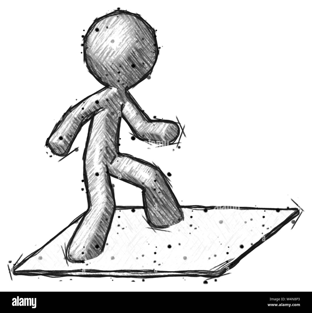 Skizze design Maskottchen Mann auf Porto Umschlag surfen. Stockfoto