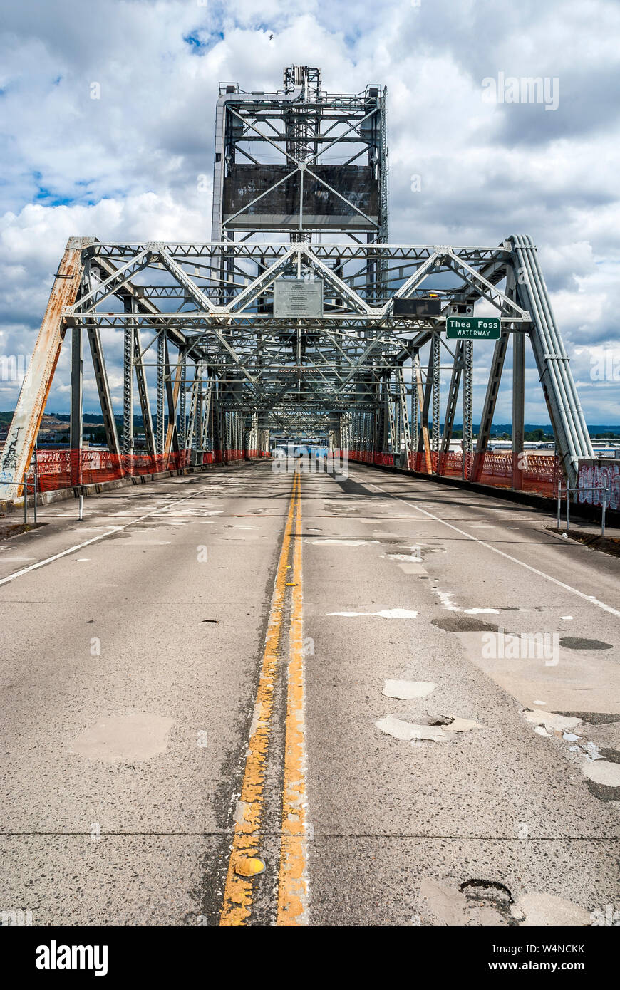 Der Murray Morgan Brücke oder 11 Street Bridge in Tacoma Washington 2008, als die Brücke wurde an alle, aber Fuß Verkehr geschlossen. Stockfoto