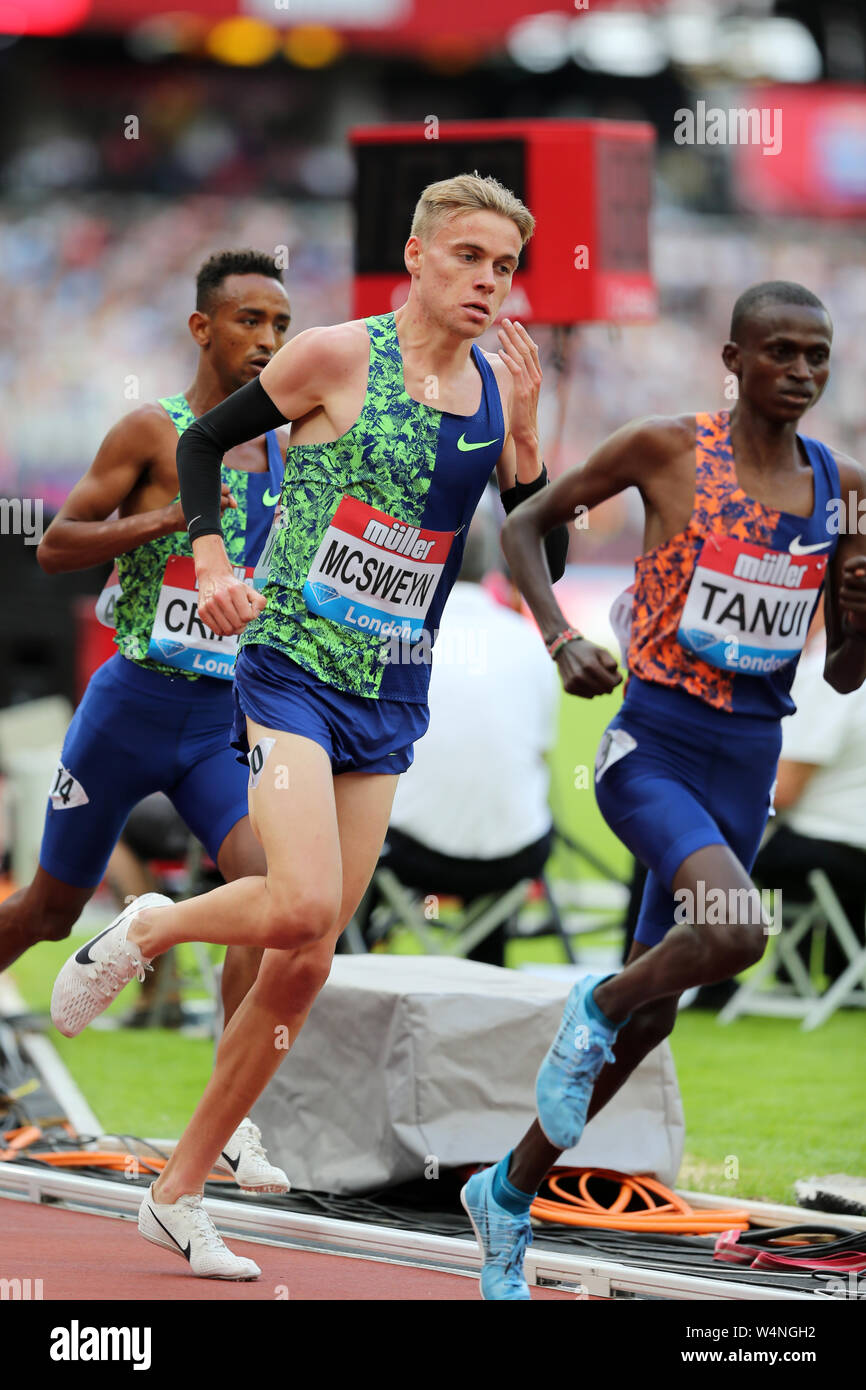 Stewart MCSWEYN (Australien) konkurrieren in der Männer 5000 m-Finale bei den 2019, IAAF Diamond League, Jubiläum Spiele, Queen Elizabeth Olympic Park, Stratford, London, UK. Stockfoto
