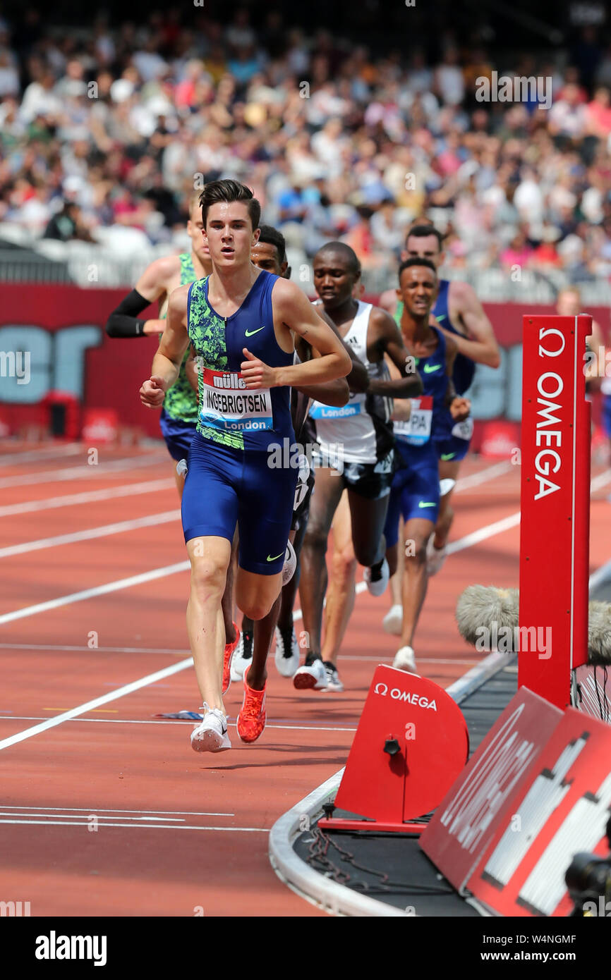 Jakob INGEBRIGTSEN (Norwegen) konkurrieren in der Männer 5000 m-Finale bei den 2019, IAAF Diamond League, Jubiläum Spiele, Queen Elizabeth Olympic Park, Stratford, London, UK. Stockfoto