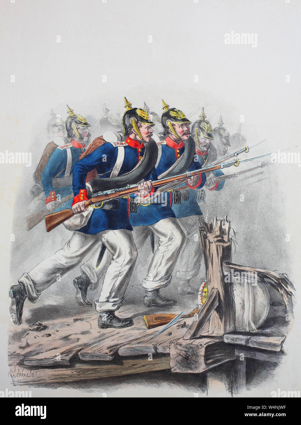 Königlich-preußischen Armee, Guards Corps Preußens Heer, preussische Garde, grenadier-regiment König Friedrich Wilhelm IV., Pommersches Regiment Nr. 2, Gefreiter und Grenadiere, Digital verbesserte Reproduktion einer Abbildung aus dem 19. Jahrhundert Stockfoto