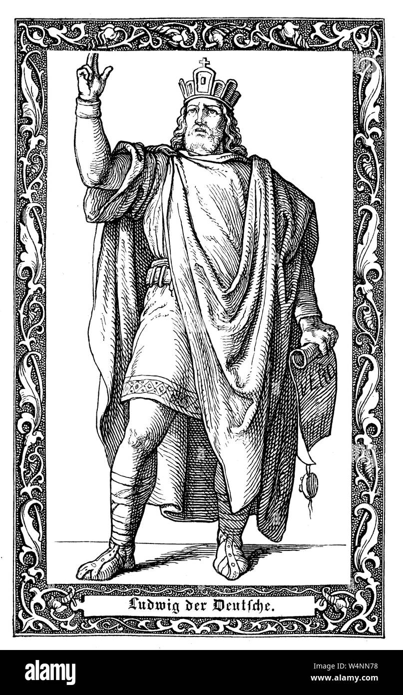 Ludwig, Louis, Lewis, der deutschen, der auch als Ludwig II. bekannt, der erste König war der Osten Francia. Ludwig II. der Deutsche, 806 - 876, aus dem Adelsgeschlecht der Karolinger, Digital verbesserte Reproduktion einer Abbildung aus dem 19. Jahrhundert Stockfoto