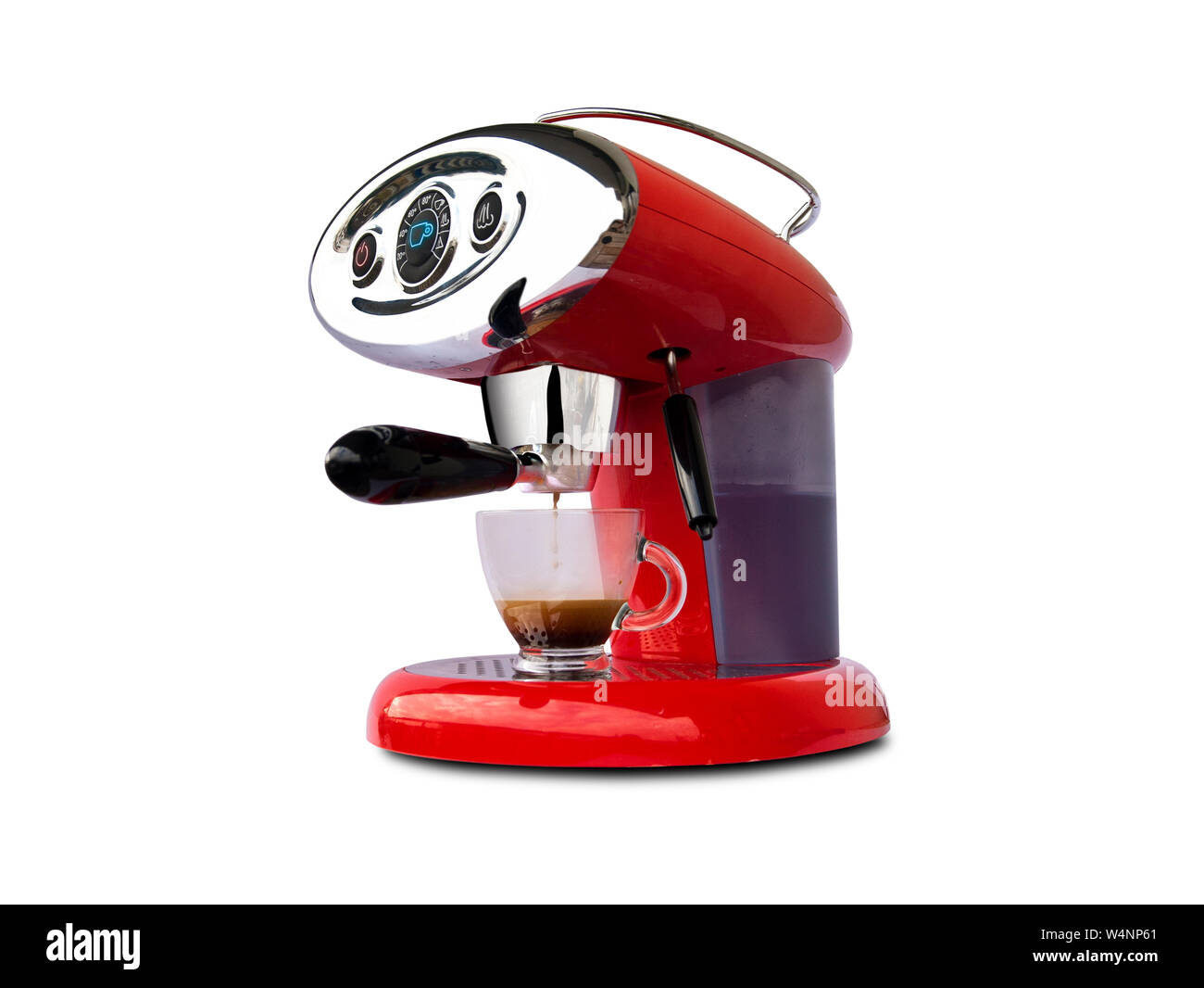 Rot Espressomaschine isoliert auf weißem Stockfoto