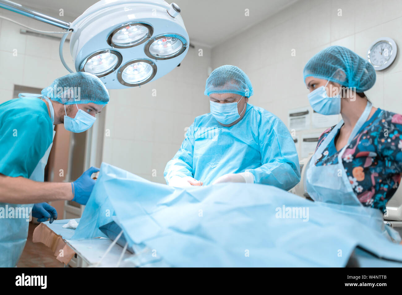 Medizinisches Team durchführen. Gruppe von Chirurgen bei der Arbeit. Stockfoto
