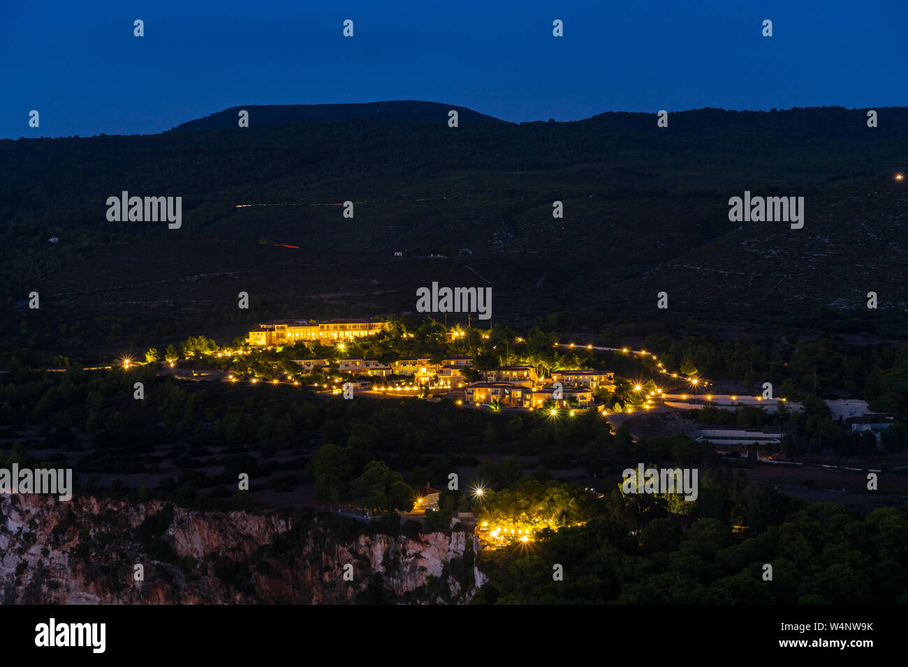 Griechenland, Zakynthos, kleine Altstadt kampi in fast dunklen Nacht Dämmerung Stockfoto