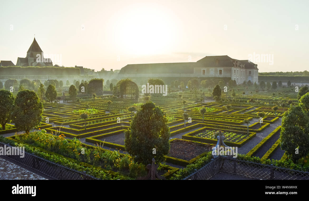 Bunte Garten bei Sonnenuntergang, mit einem geheimnisvollen Licht. Stockfoto