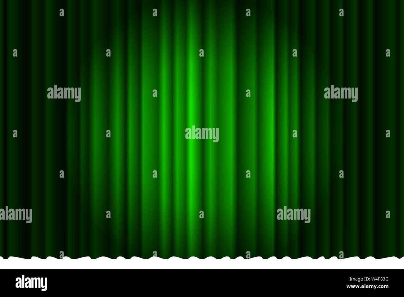 Geschlossener Luxus grünen Vorhang mit vielen Schatten Bühne Hintergrund Scheinwerfer Strahl beleuchtet. Theatralische Samtstoff Vorhänge Bühne Eröffnungszeremonie. Vektorgrafik Stock Vektor