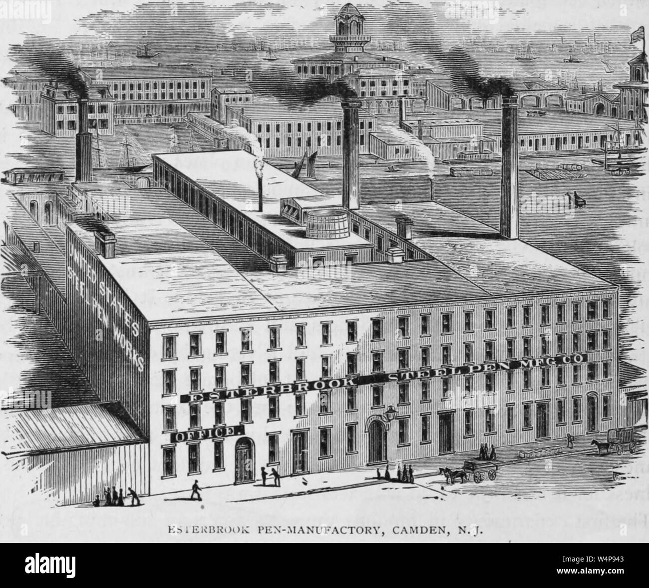 Gravur der Esterbrook Stahl pen Fabrik in Camden, New Jersey, aus Industriellen das Buch "Geschichte der Vereinigten Staaten" durch Albert Sidney Bolles, 1878. Mit freundlicher Genehmigung Internet Archive. () Stockfoto