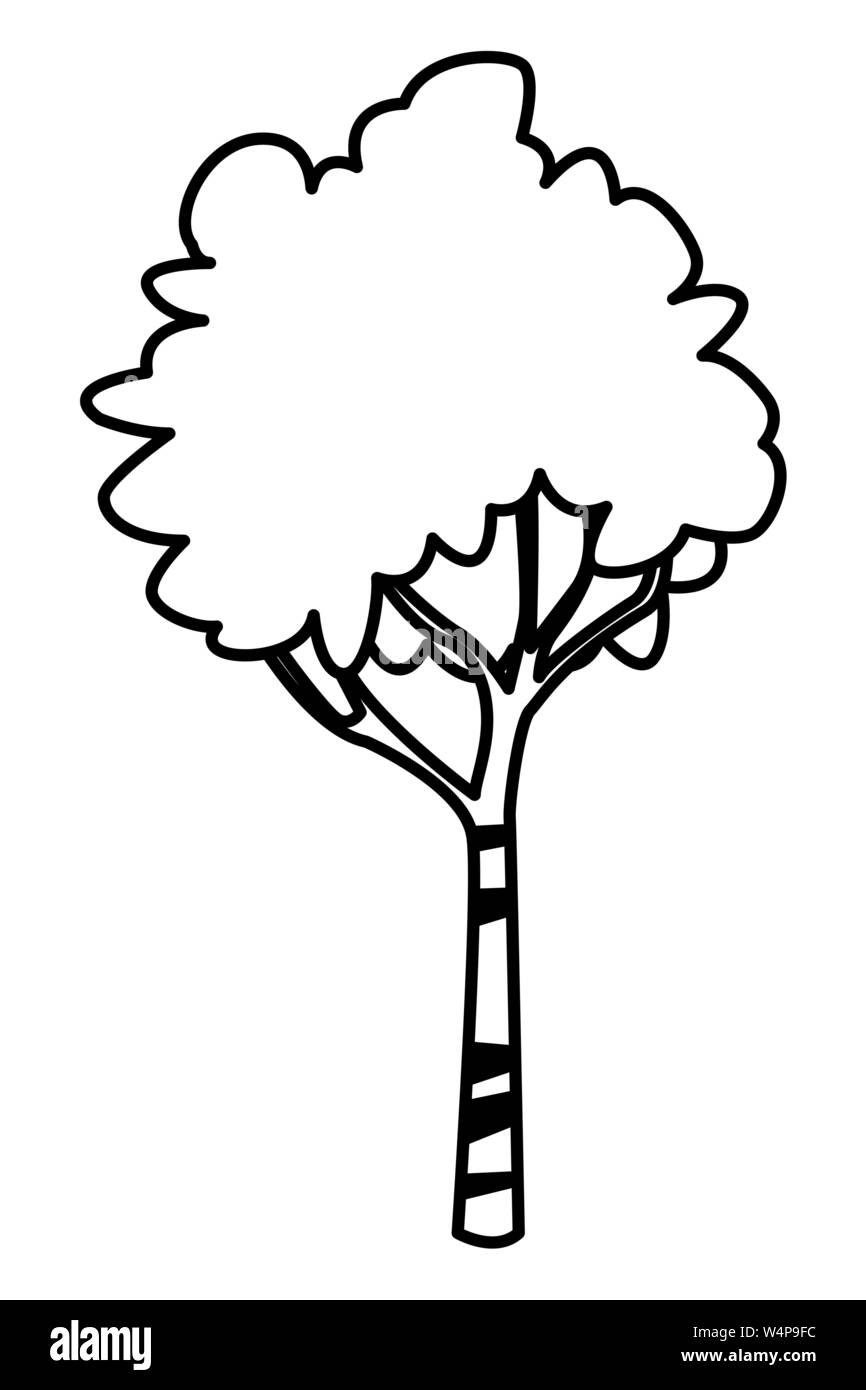 Natur Baum mit Blättern isoliert Karikatur in Schwarz und Weiß Stock Vektor