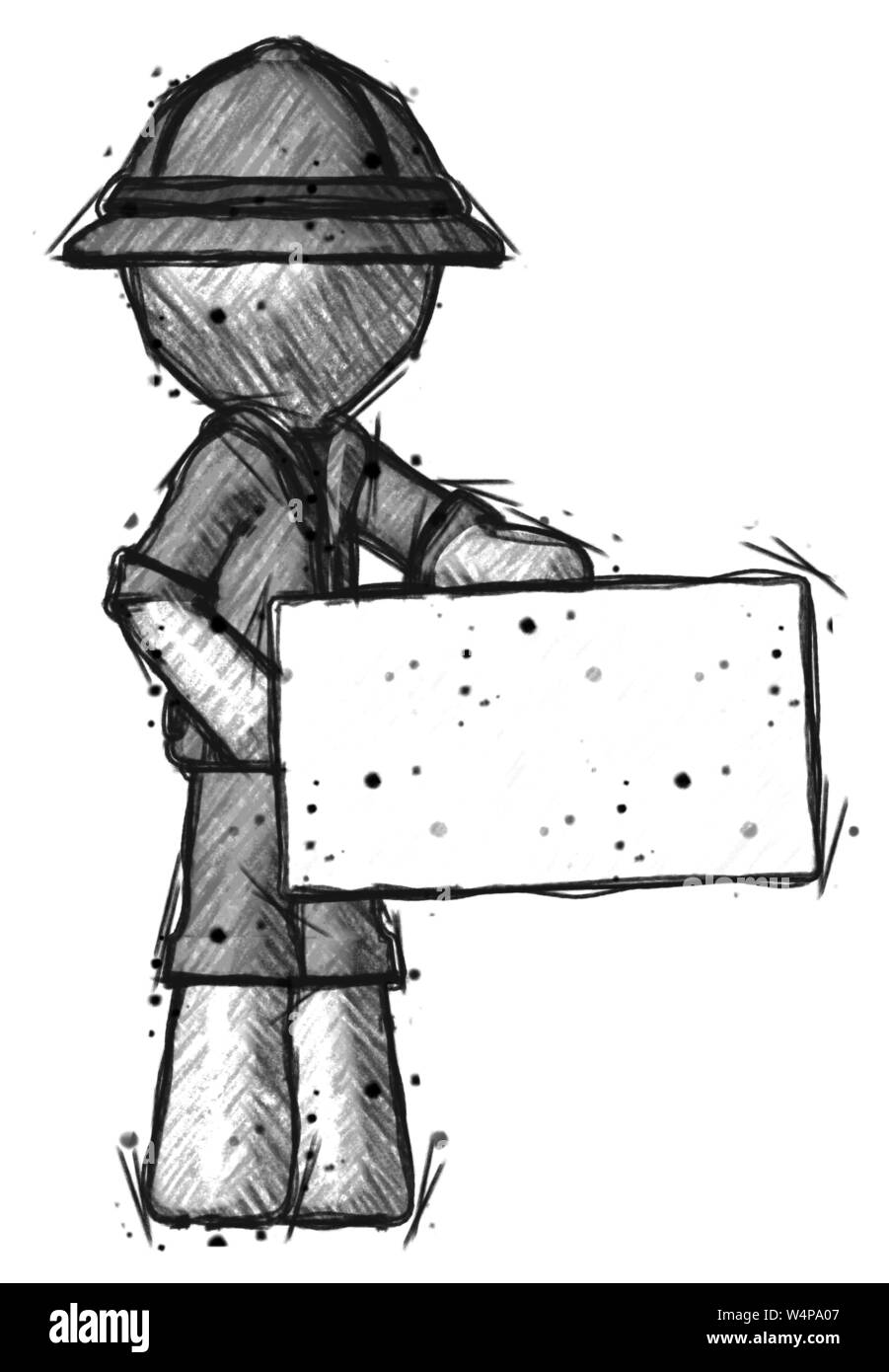 Skizze explorer Ranger Mann mit großen Umschlag. Stockfoto