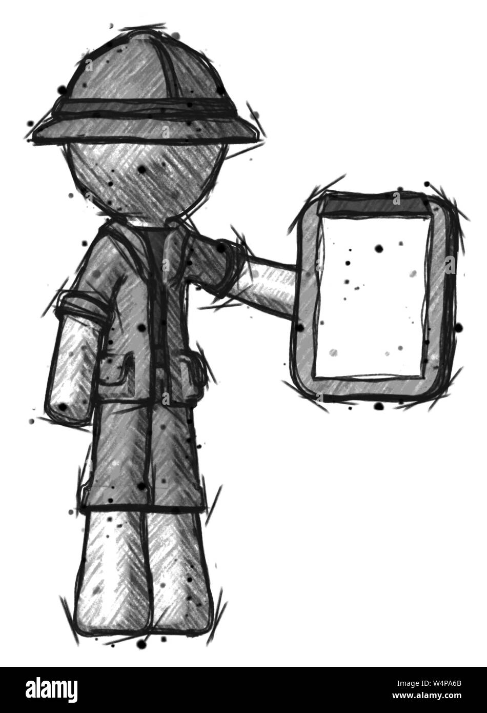 Skizze explorer Ranger Mann mit Zwischenablage Viewer. Stockfoto