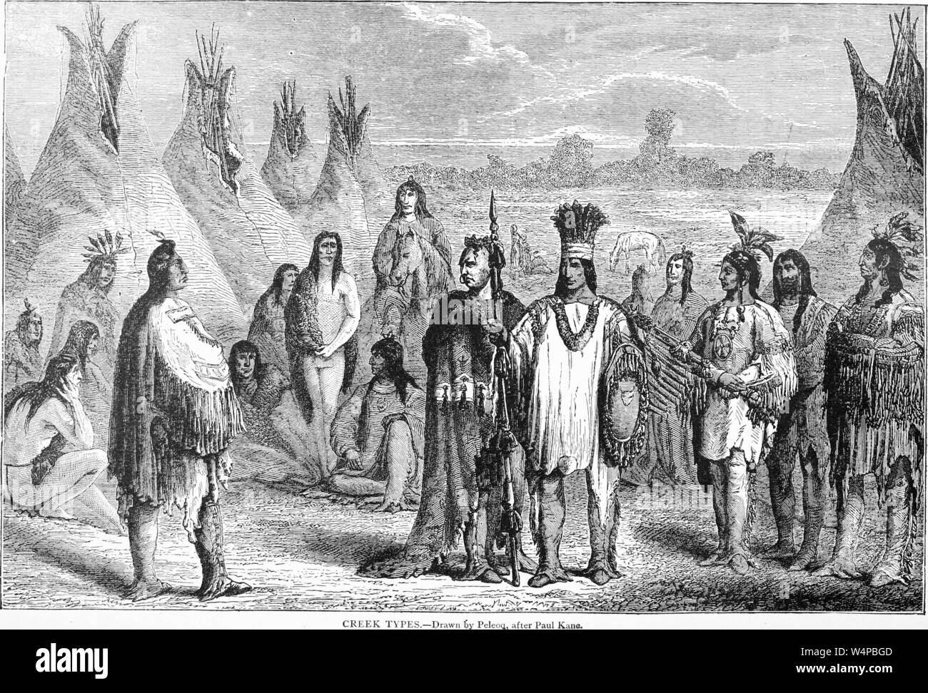 Eingravierte Zeichnung der Native American Creek indischen Stamm, aus dem Buch "ridpath Universal's Geschichte" von John Clark Ridpath, 1897. Mit freundlicher Genehmigung Internet Archive. () Stockfoto