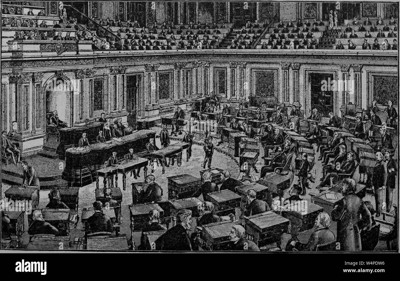 Gravur der Senat der Vereinigten Staaten in Washington, District of Columbia, aus dem Buch "Die politische Geschichte der USA' von James Penny Boyd, 1888. Mit freundlicher Genehmigung Internet Archive. () Stockfoto