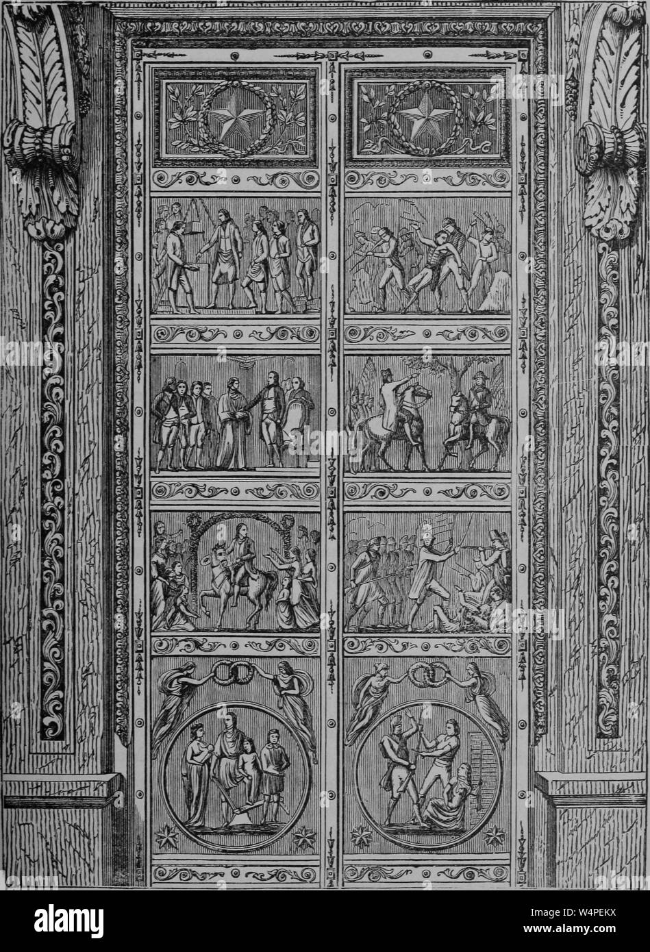 Gravur der bronze Tür zum Gedenken an den Ereignissen des Lebens von George Washington, Washington, District of Columbia, aus dem Buch "Die politische Geschichte der USA' von James Penny Boyd, 1888. Mit freundlicher Genehmigung Internet Archive. () Stockfoto
