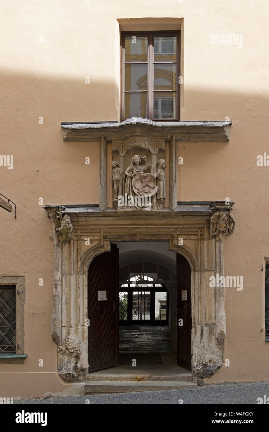 Eingang zu den Ratssaal, Passau, Niederbayern, Deutschland Stockfoto