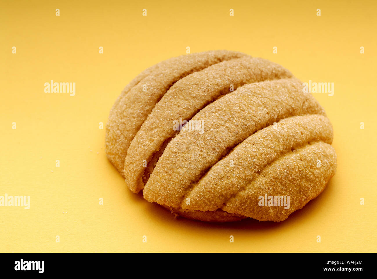 "Concha", ein Mexikanisches süße Brötchen mit einem knusprigen Topping, mit Mehl, Zucker und Butter gemacht. Mit Kaffee beim Frühstück oder als Snack gegessen Stockfoto