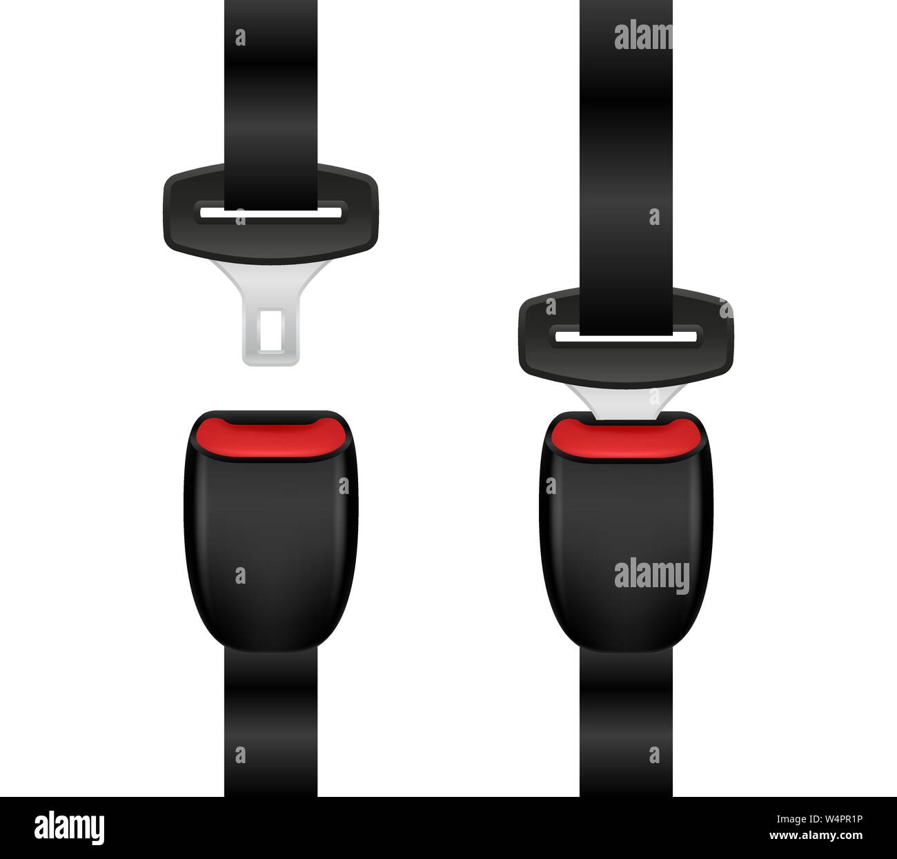 Festlegen von realistischen gesperrt und entsperrt Sicherheitsgurt. Offene und geschlossene Automobil Sicherheitsgurte Stock Vektor