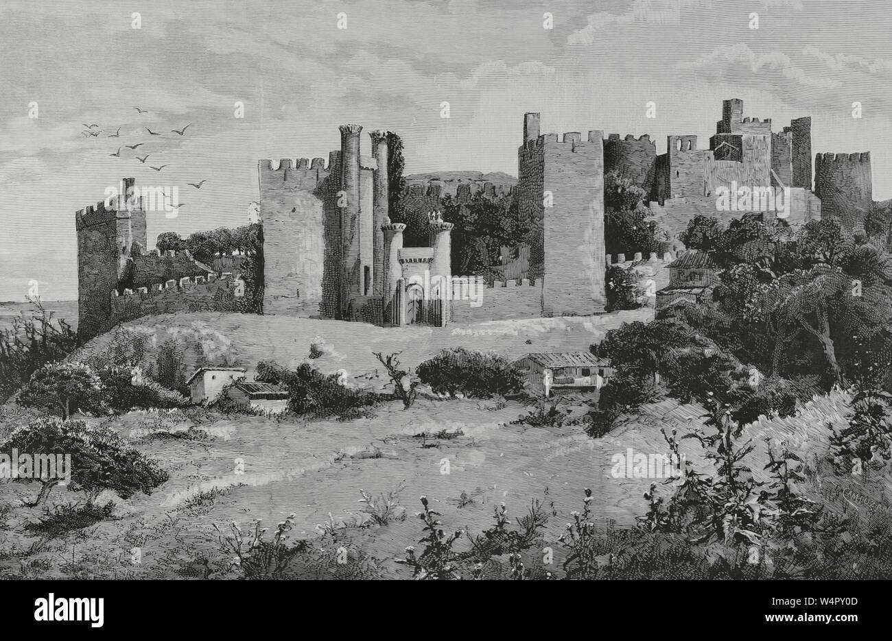 España. Provincia de León. Ponferrada. El Castillo de los Templarios. Epoca de construcción siglos XI-XV. Dibujo de Campuzano. Grabado por Bernardo Rico (1825-1894). La Ilustración Española y Americana, 30 de abril de 1883. Stockfoto