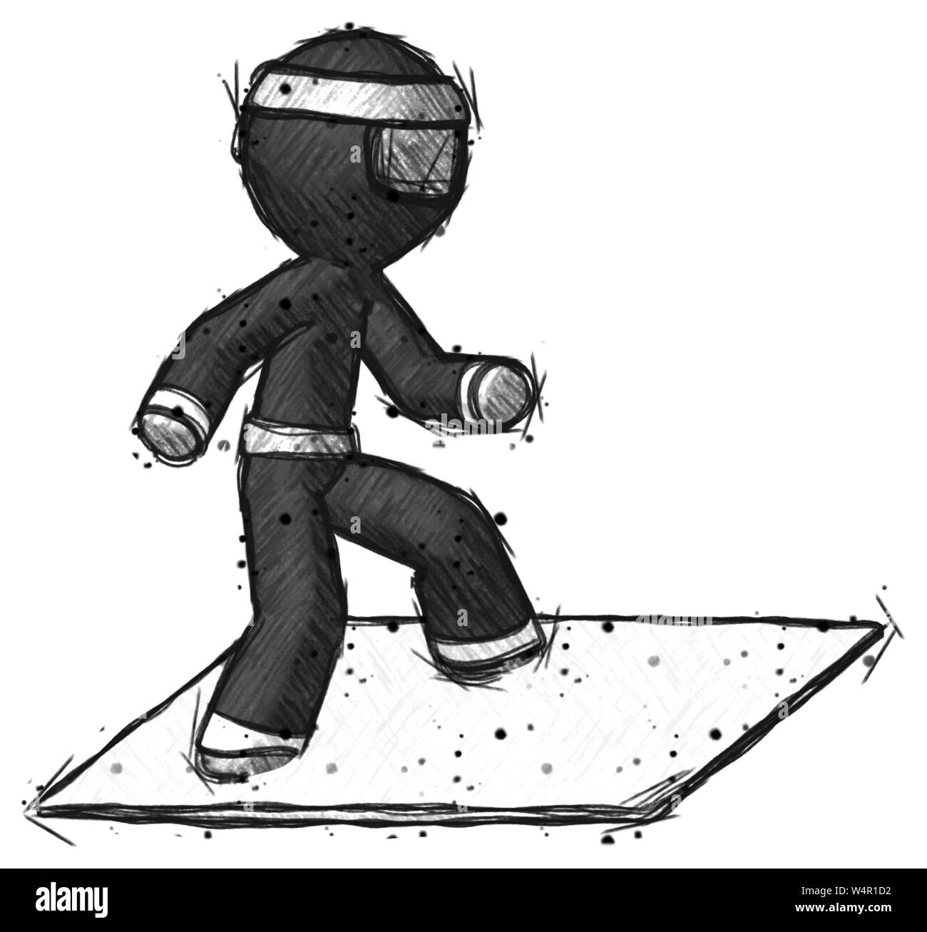 Skizze ninja Mann auf Porto Umschlag surfen. Stockfoto