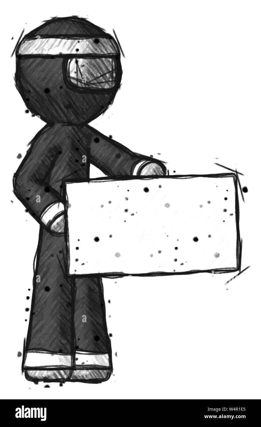 Skizze ninja Mann mit großen Umschlag. Stockfoto
