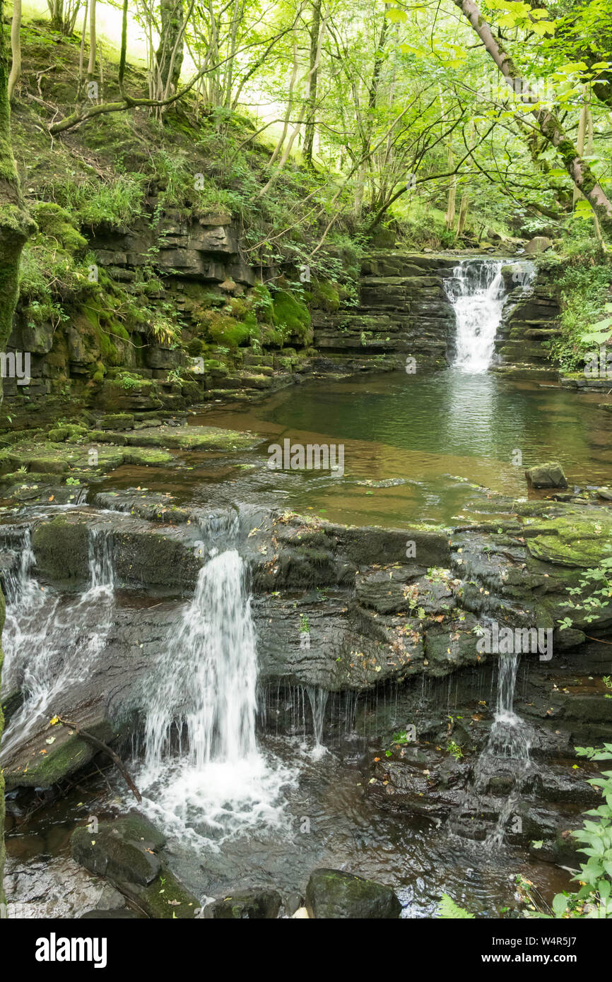 Wasserfälle im Middlehope Burn in Westgate, gewohnt, Co Durham, England, Großbritannien Stockfoto