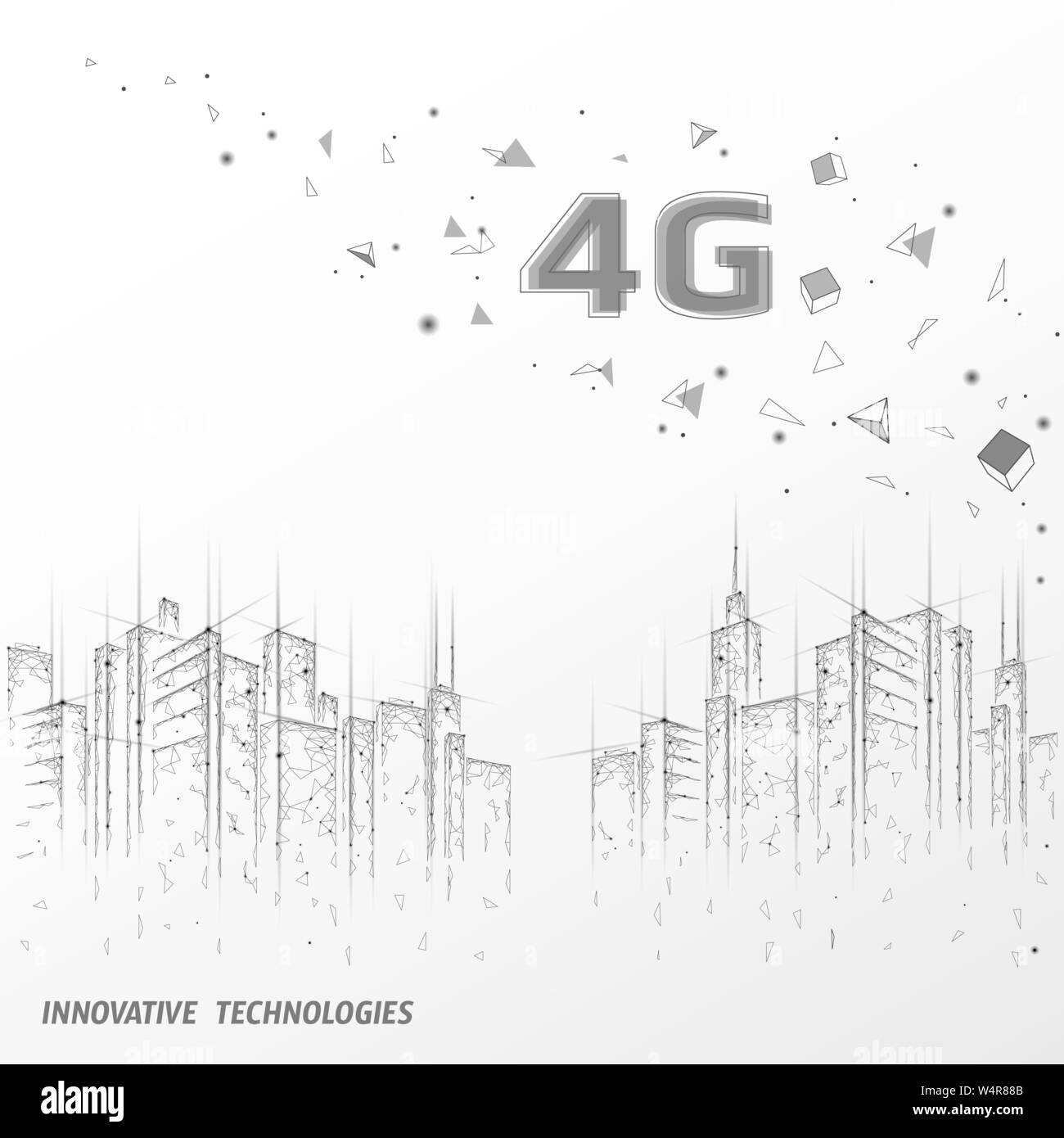 4G Wireless Internet Wifi Verbindung. Städtische Gebäude Stadtbild. Globales Netzwerk mit hoher Geschwindigkeit innovation Datenrate der Verbindung Technologie Vektor Stock Vektor