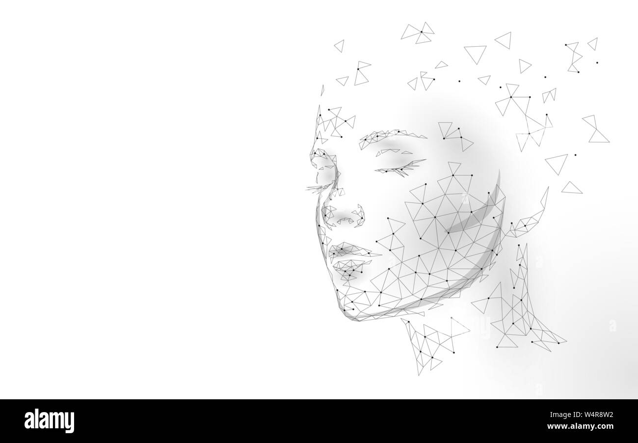 Low Poly weiblich menschliches Gesicht laser Haut Behandlung. Verjüngung verfahren Beauty Salon kümmern. Klinik Medizin Kosmetologie innovation Technologie. 3D Stock Vektor
