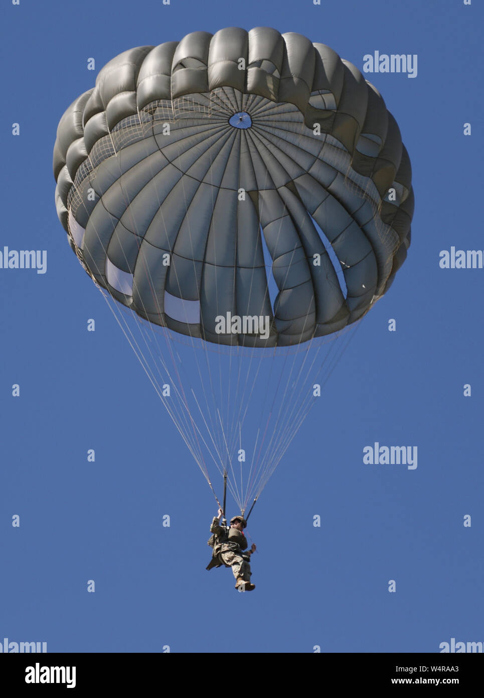 Ein Fallschirmjäger der US-Armee John F. Kennedy Special Warfare Center und der Schule steigt über Laurinburg-Maxton Flugplatz März 28, 2019. Die Soldaten eine Frauen-pass Hommage an die reiche Geschichte der Frauen in der US-Armee zu bezahlen. (U.S. Armee Foto von K. Kassens) Stockfoto