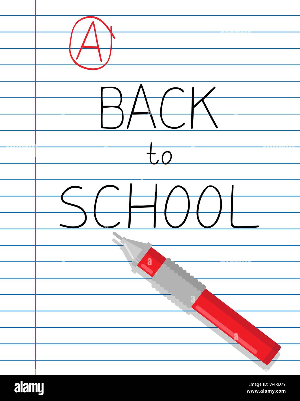 Blatt Notebook mit dem Motto "Zurück in die Schule", Stift und hervorragende Markierung, vector Hintergrund im Cartoon Stil Stock Vektor