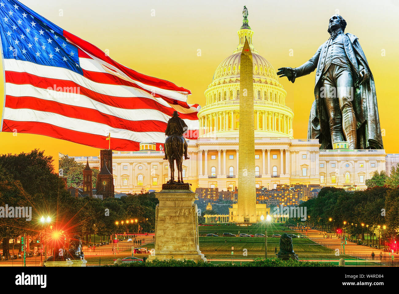 Das Washington Monument ist ein Obelisk auf der National Mall in Washington, D.C., George Washington zu gedenken. Stockfoto
